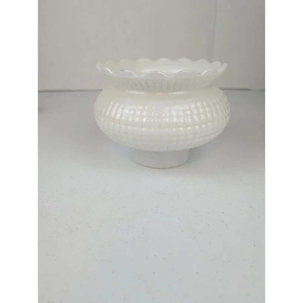 Vtg White Milk Glass Hurricane Lamp Shade Hobnail Ruffled Replacement Shade - Picture 1 of 6